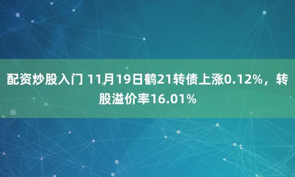 配资炒股入门 11月19日鹤21转债上涨0.12%，转股溢价率16.01%
